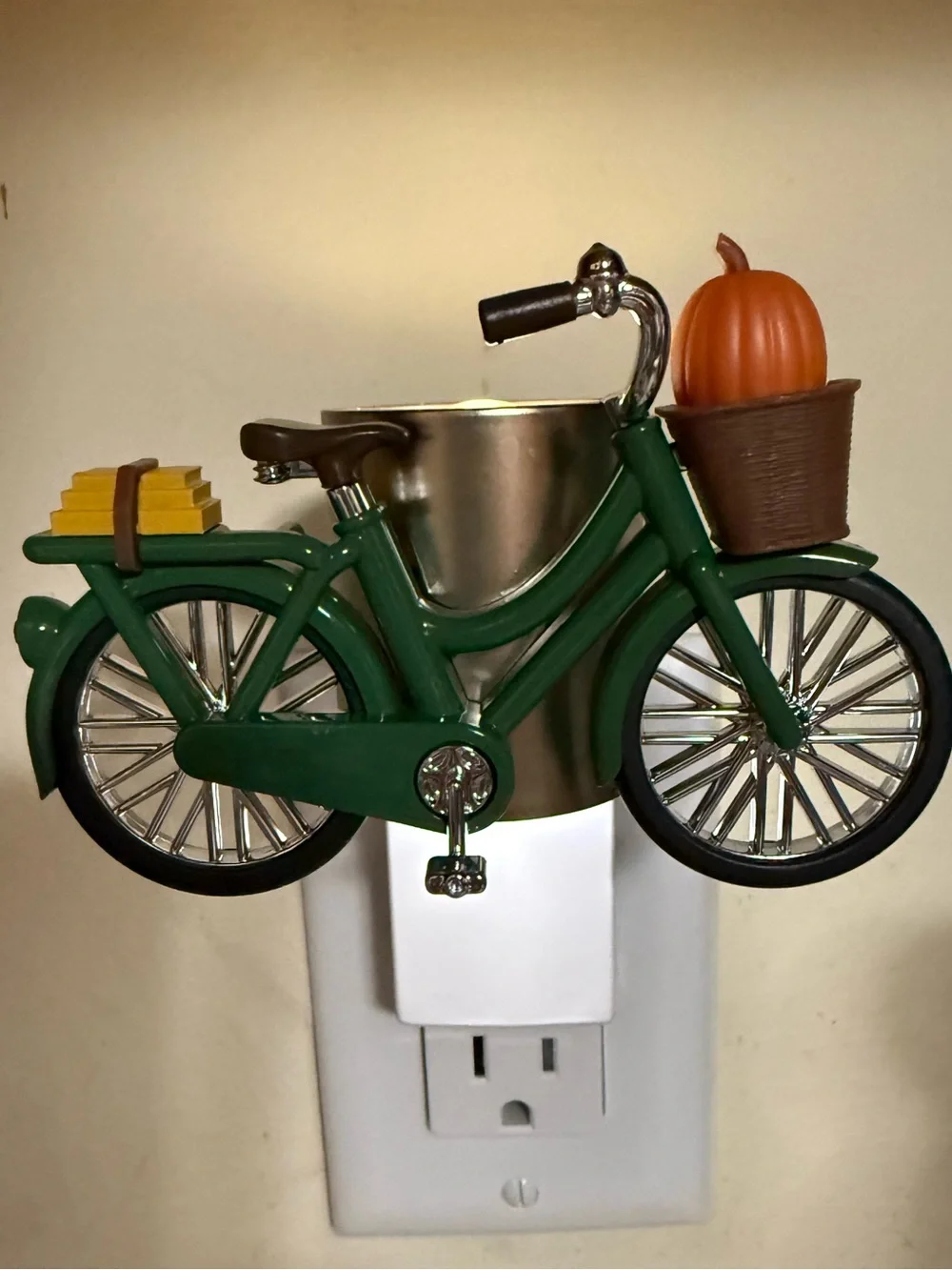 Green Bicycle Wall Decor with Orange Pumpkin Accent - Unbranded